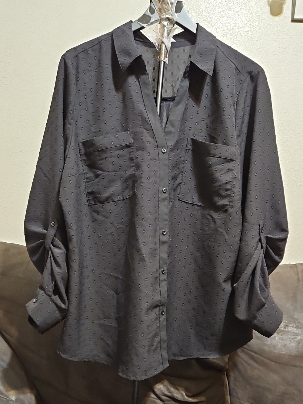 Candie's Black Dot-Texture Button-Front Blouse